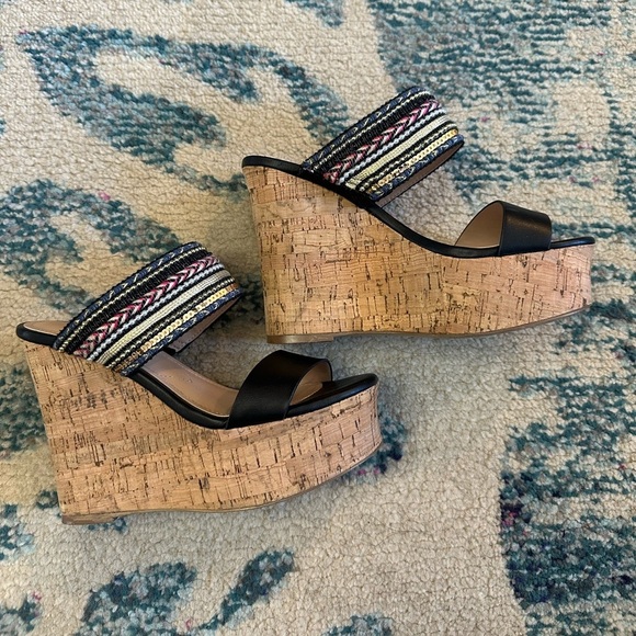 Charles David Boho Aztec Cork Wedge Sandals With Beaded Straps - Picture 1 of 6